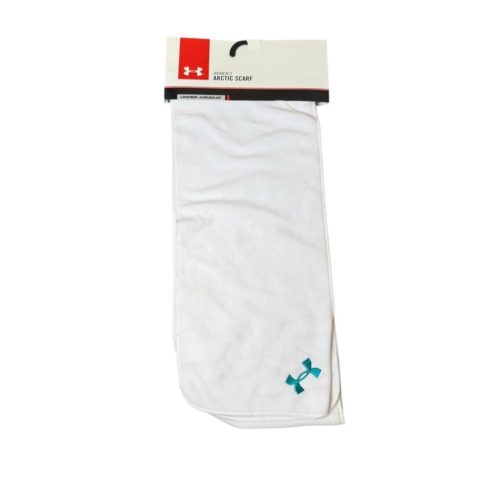 Under Armour Womens Arctic Scarf‎ White Turquoise Micro-fleece Warm Cozy Winter